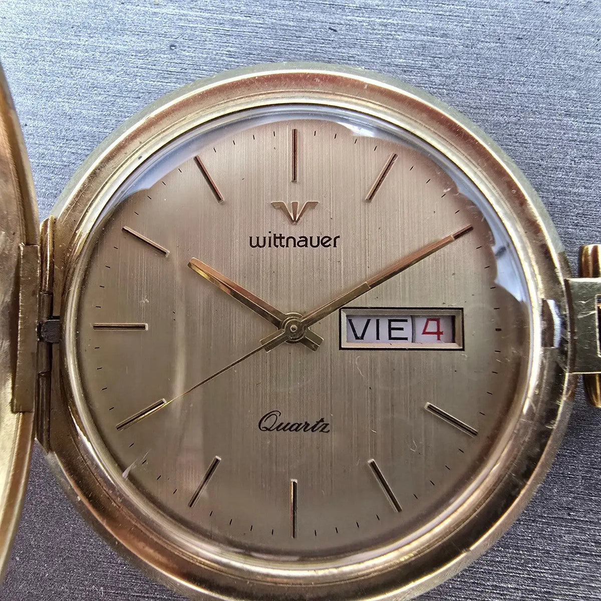Wittnauer Pocket Watch Men 43mm Champagne Dial Gold Daydate SILHOUETTE New Batt1