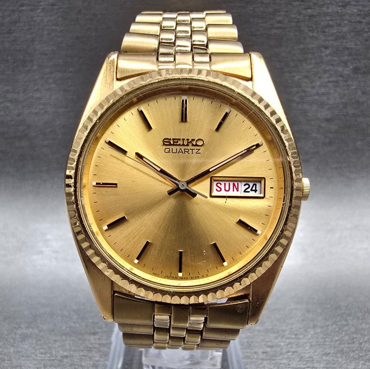 Seiko President Watch Men 35mm Gold Dial Gold  Daydate 7N43-8111 New Battery JP20