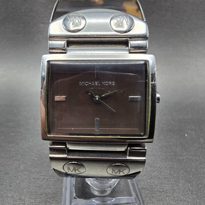 Michael Kors Watch Women 28mm Brown Dial Silver Tone Rectangle MK-4168 New Batt0
