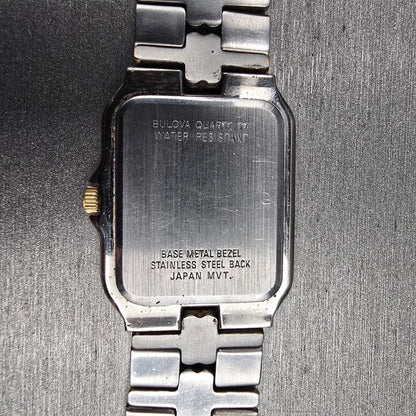 Bulova Watch Men 26mm White Dial Two Tone Date Rectangle 98B71 New Battery10