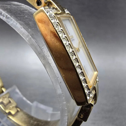 Citizen Eco-Drive Tank Watch Women 14mm White Dial Gold Crystal Bangle Works3
