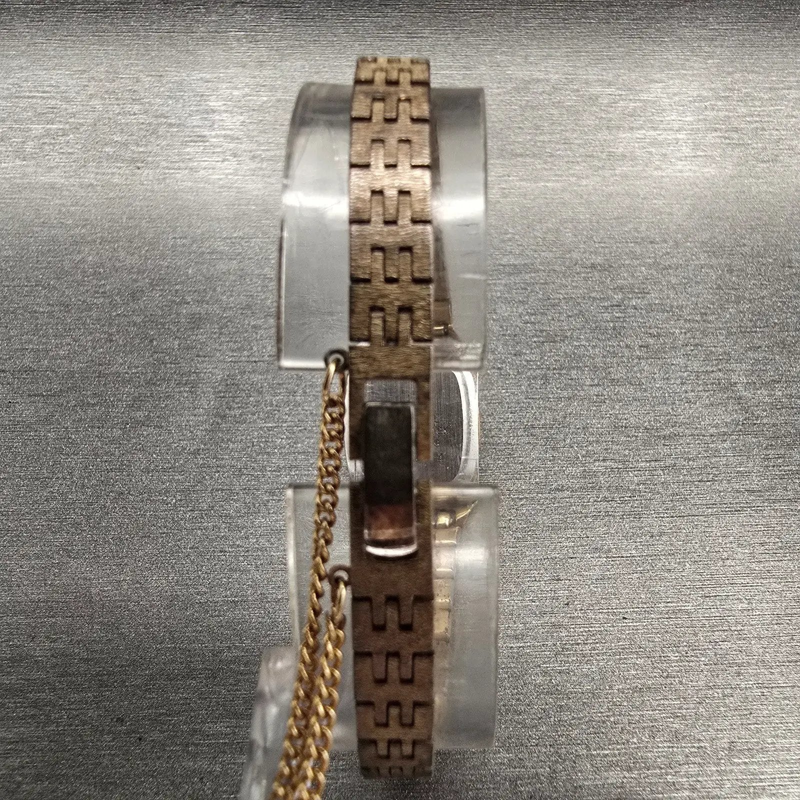 Seiko Watch Women 17mm Gold Dial Gold Tone Rectangle 1400-7399 New Battery VTG7