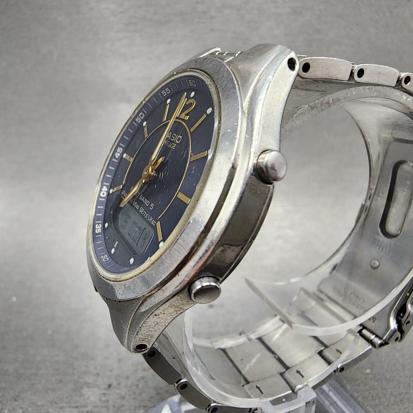 Casio Lineage LCWM200 Watch Men 38mm Blue Dial Steel Analog Digital Solar Works2