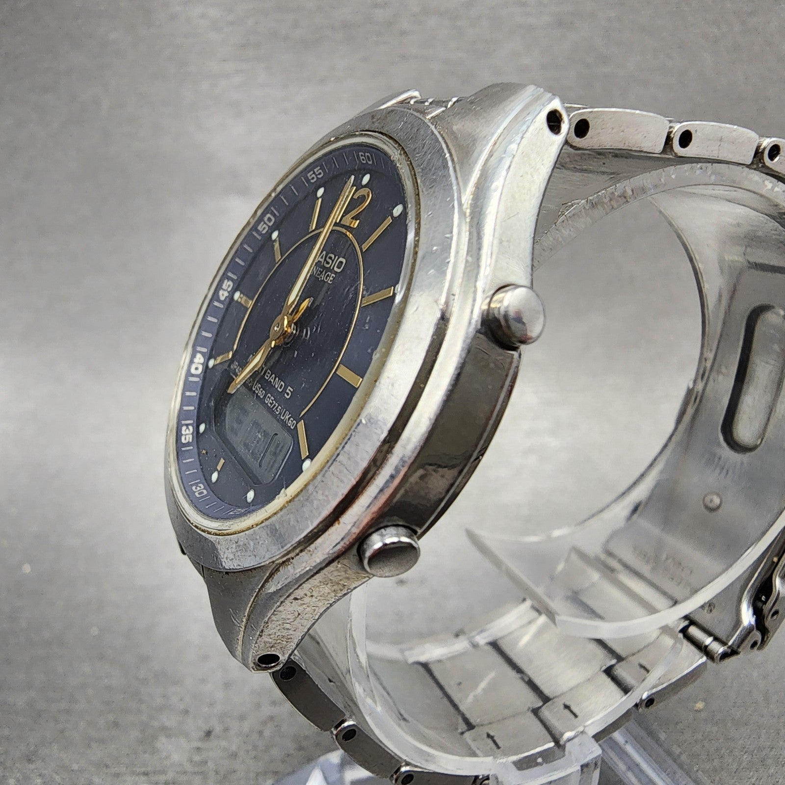 Casio Lineage LCWM200 Watch Men 38mm Blue Dial Steel Analog Digital Solar Works2