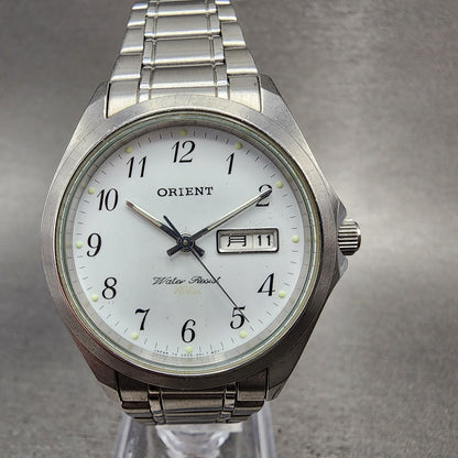 Orient Watch Men 35mm White Dial Silver Tone Daydate Round New Battery0