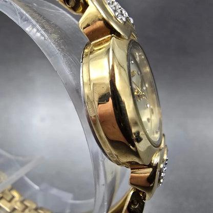 Elgin Watch Women 22mm Champagne Dial Gold Hearts Crystals Round Bangle New Batt3