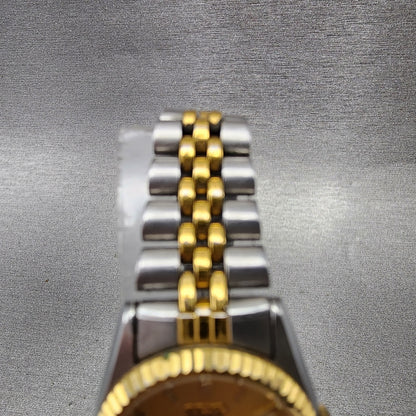 Seiko SQ Watch Women 24mm Gold Dial Two Tone Daydate 24mm Round New Battery J1234