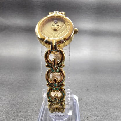 Bulova Watch Women 20mm Gold Dial Gold Tone Round 97S32 New Battery Vintage5