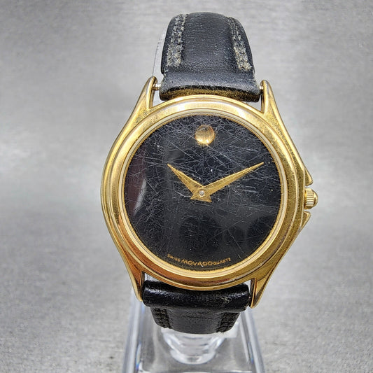 Movado Museum Watch Women 28mm Black Dial Gold Tone Round 87E40823 New batt A10