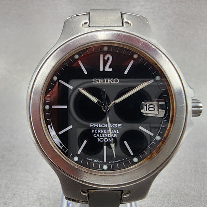 Seiko Presage Perpetual Calendar Watch Men 37mm Black Dial Steel Date New Batt
