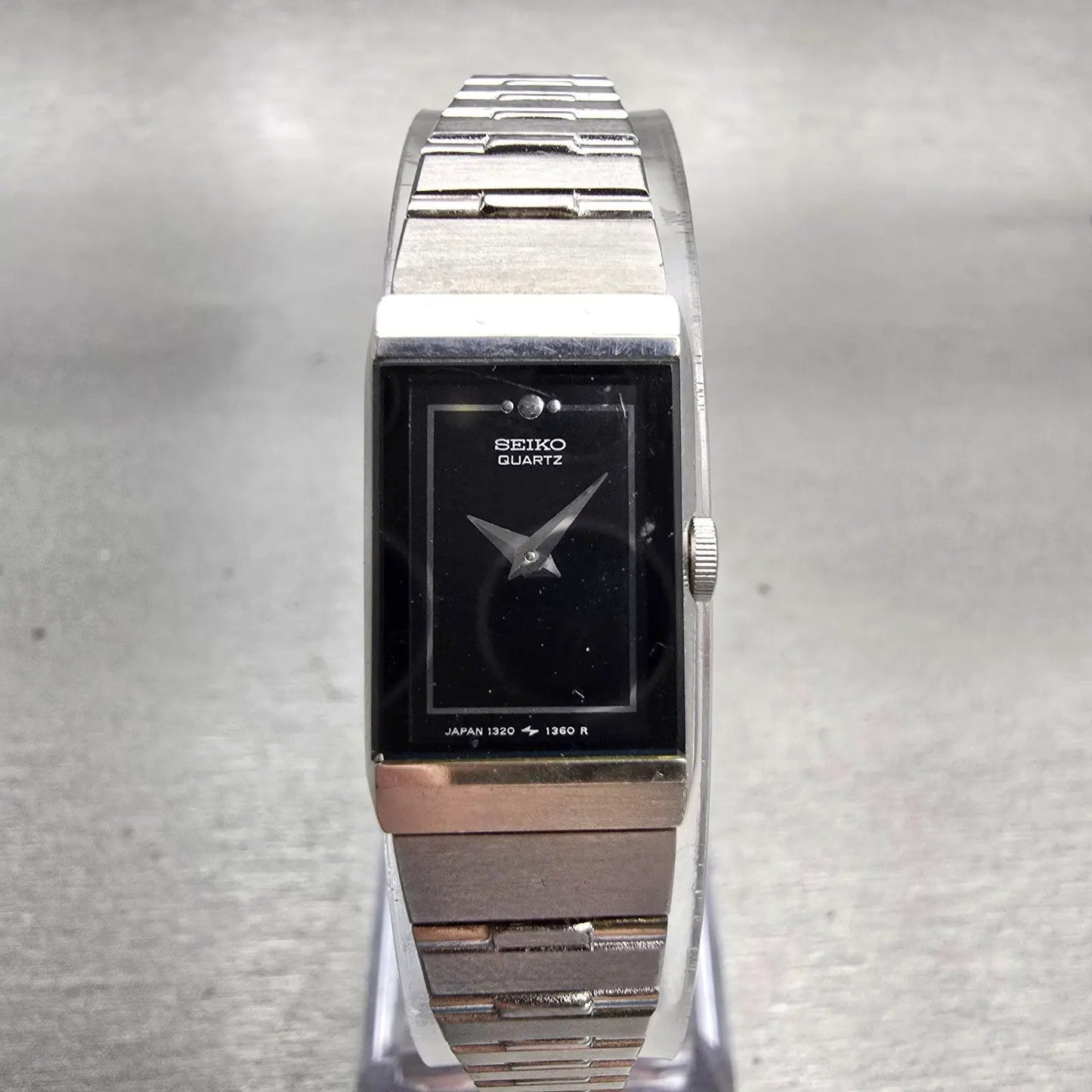 Seiko Watch Women 13mm Black Dial Silver Tone Rectangle 1320-6030 New Battery0