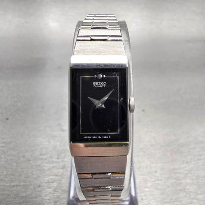 Seiko Watch Women 13mm Black Dial Silver Tone Rectangle 1320-6030 New Battery0