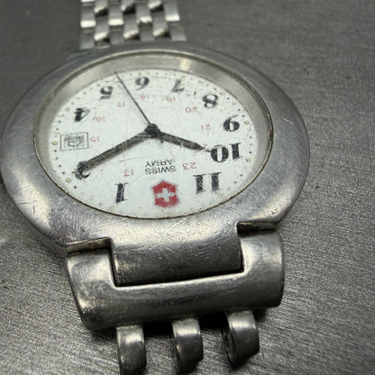 Victorinox Swiss Army Calvary Watch Men 39mm White Dial Silver Tone Date PARTS R5