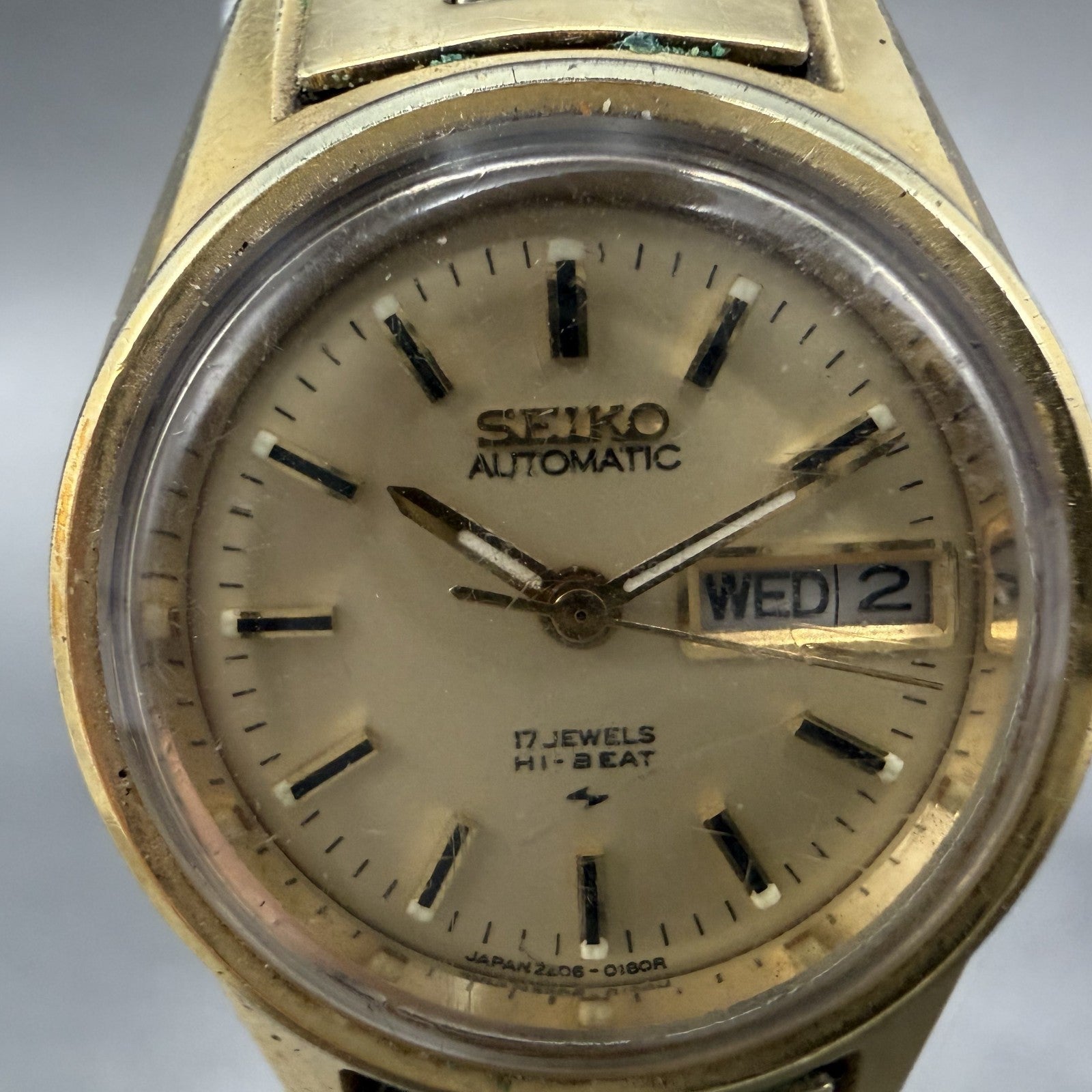 Seiko Automatic Watch Women 24mm Champagne Dial Gold Tone Daydate 2206-0111 Runs1