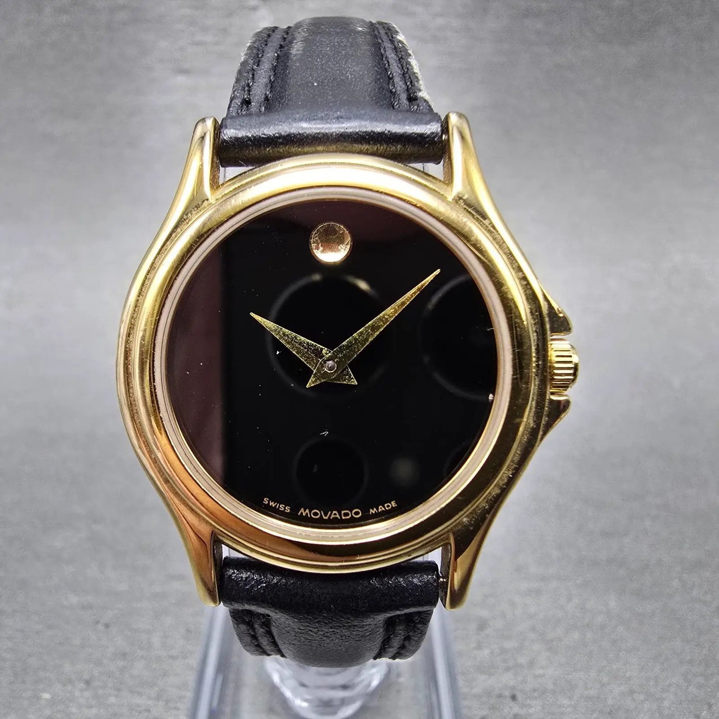Movado Museum Watch Women 28mm Black Dial Gold Tone Round 87 E4 0823 New Batt LQ0