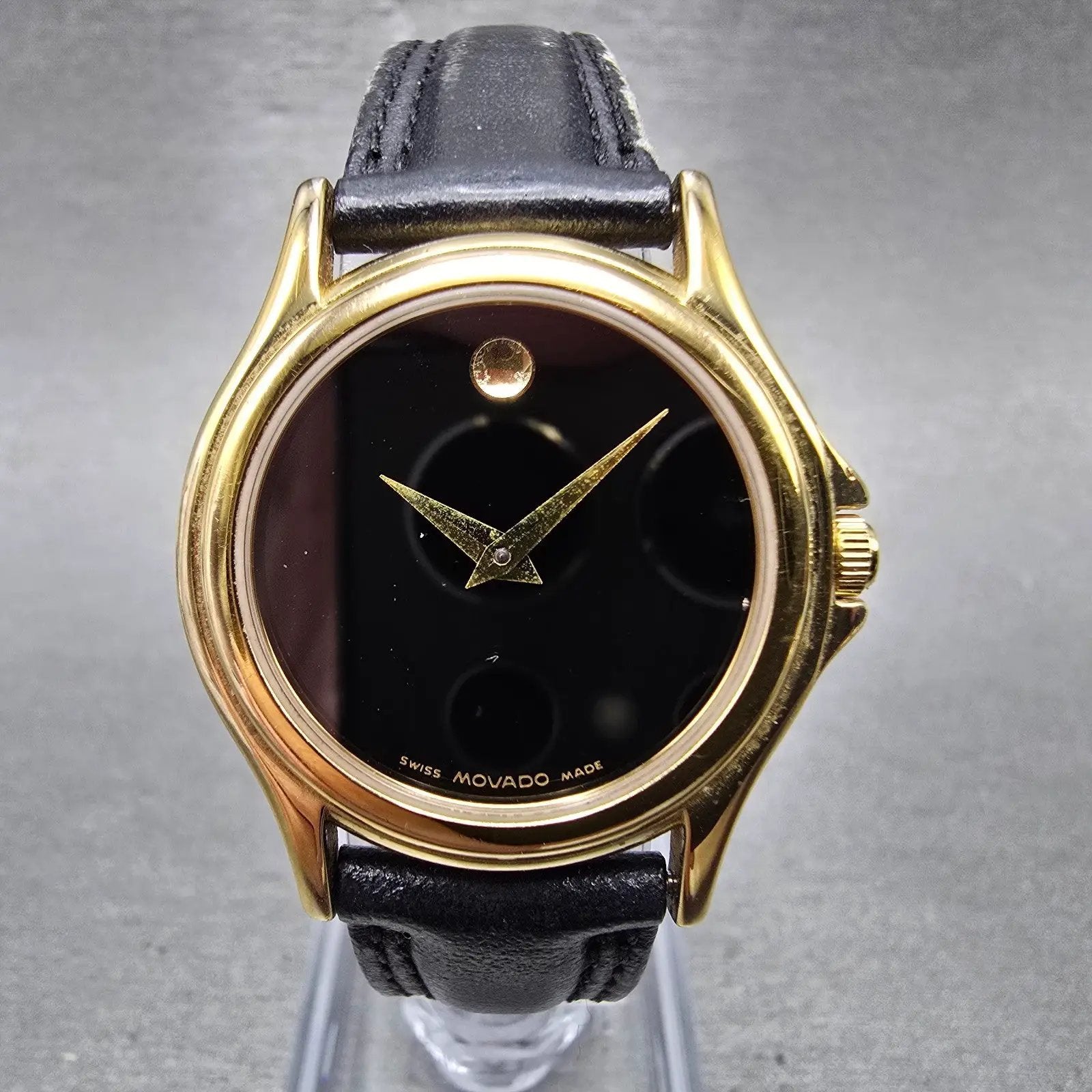 Movado Museum Watch Women 28mm Black Dial Gold Tone Round 87 E4 0823 New Batt LQ0