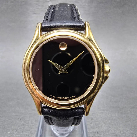Movado Museum Watch Women 28mm Black Dial Gold Tone Round 87 E4 0823 New Batt LQ0