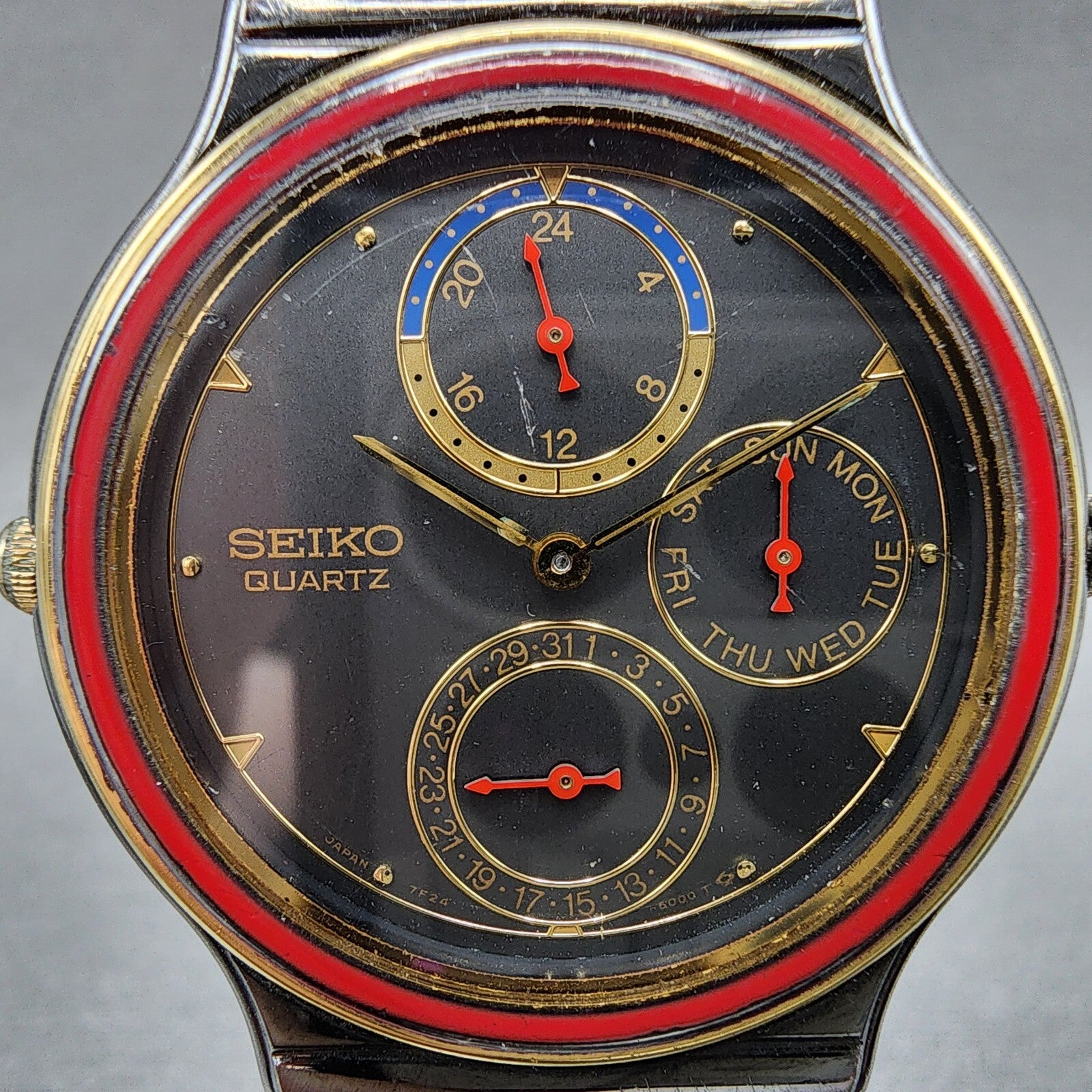 Seiko Watch Men 34mm Black Dial Black Tone Daydate 7f246009 PARTS2