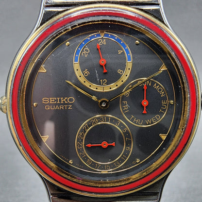Seiko Watch Men 34mm Black Dial Black Tone Daydate 7f246009 PARTS2