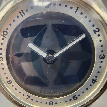 Fossil Big Tic Watch Men 38mm Black Dial Silver Tone Round JR-7843 New Battery D1