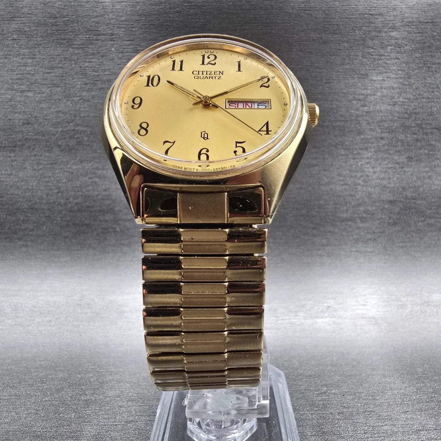 Citizen CQ Mens Watch 36mm Gold Dial Gold Tone Daydate 1100-S63812 New Battery5