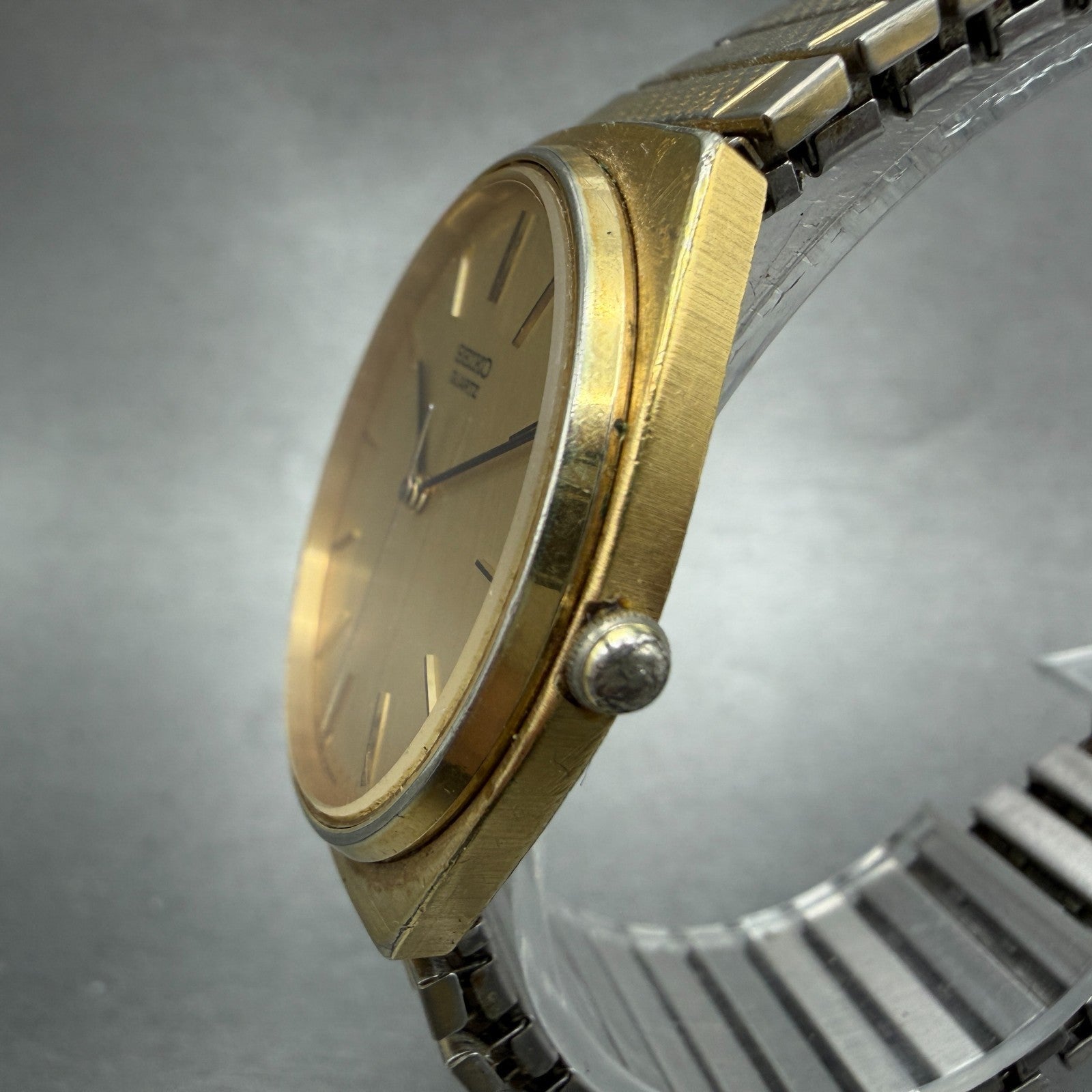 Seiko Watch Men 33mm Champagne Dial Gold Tone Round 7810-8019 New Battery2