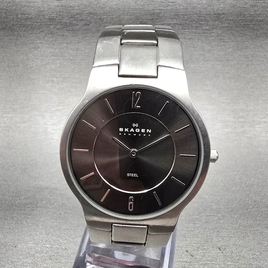 Skagen Watch Men 34mm Gray Dial Silver Tone Round 572LSXM New Battery0