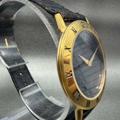 Gucci 3000M Watch Men 33mm Black Dial Gold plated Round Vintage PARTS4