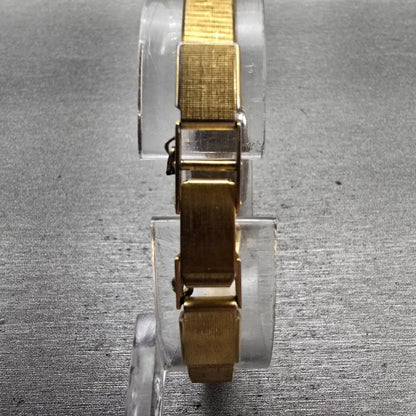 Seiko Watch Women 13mm Gold Dial Gold Tone Rectangle 1320-5770 New Battery VTG7
