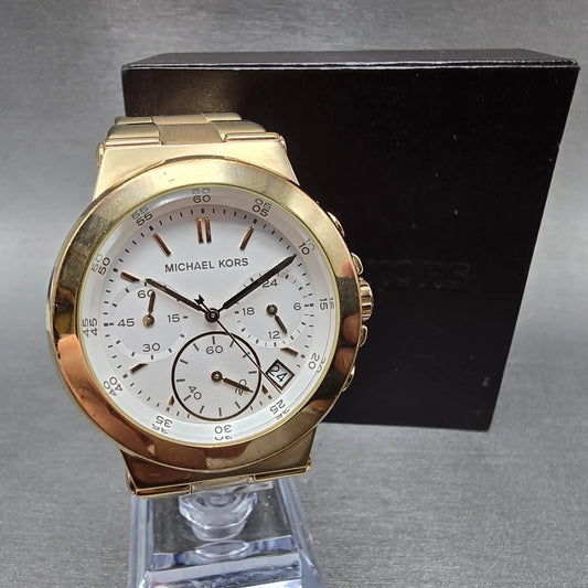 Michael Kors Chronograph Watch Women 38mm White Dial Rose Gold Tone New Battery0