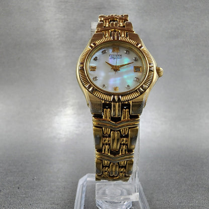 Citizen Elegance Watch Women 25mm MOP Dial Gold Tone Date Round New Battery5