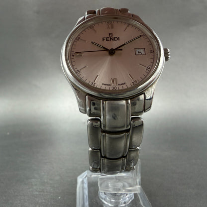 Fendi Orologi Watch Men 35mm Silver Dial Silver Tone Date Round 061-036 New Batt5