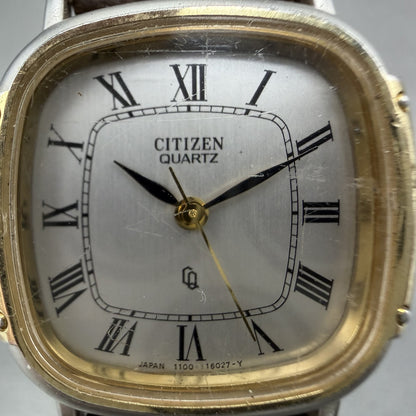 Citizen CQ Watch Women 25mm Silver Dial Two Tone Rectangle 1100108736 New Batt1