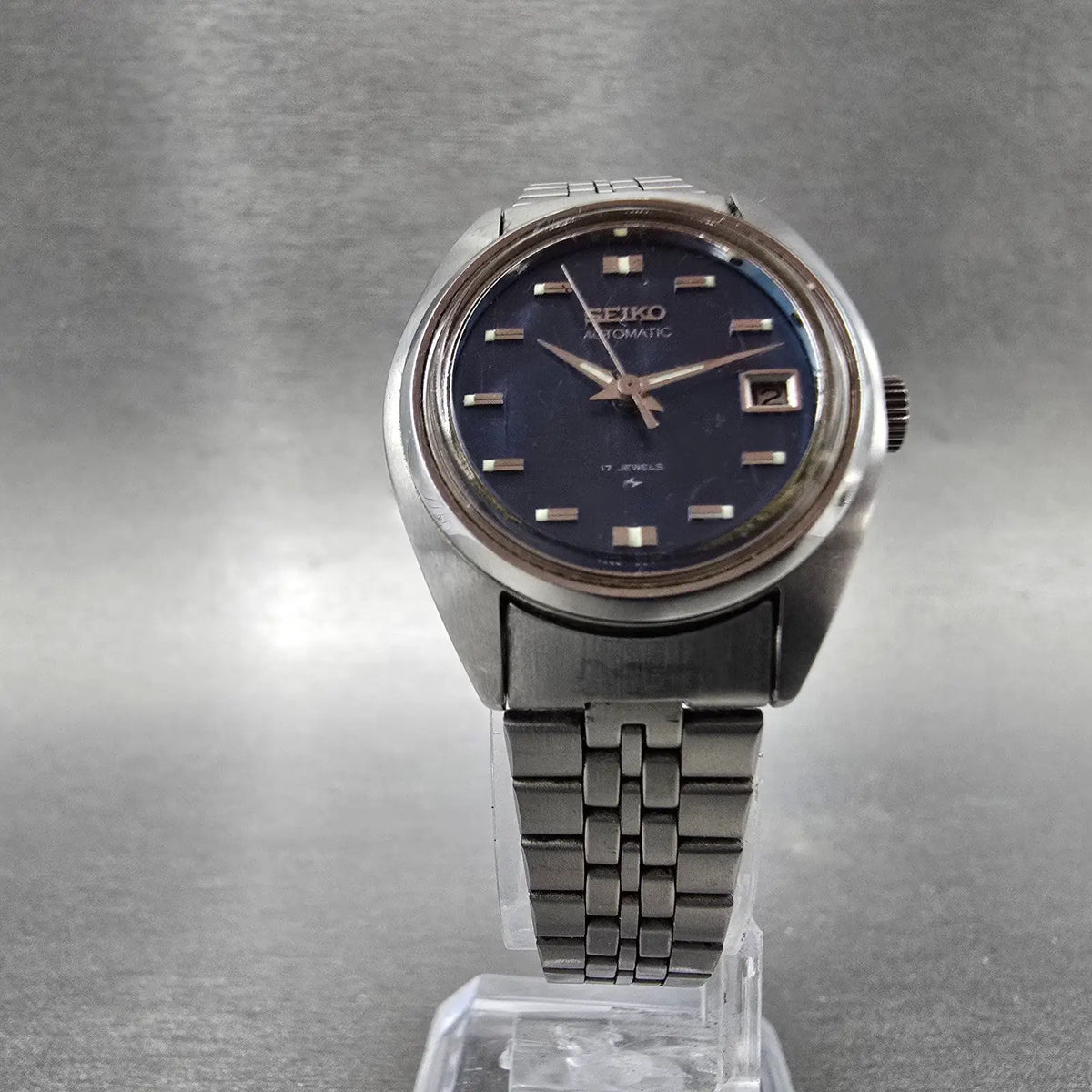 Seiko Automatic Watch Women 25mm Blue Dial Silver Date Round 4205-0170 Runs JP5