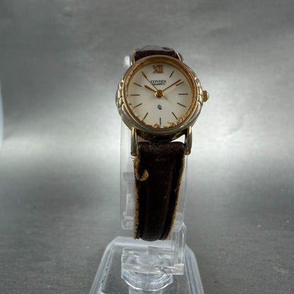 Citizen CQ Watch Women 19mm White Dial Gold Tone Oval 2931-292758 New Battery5
