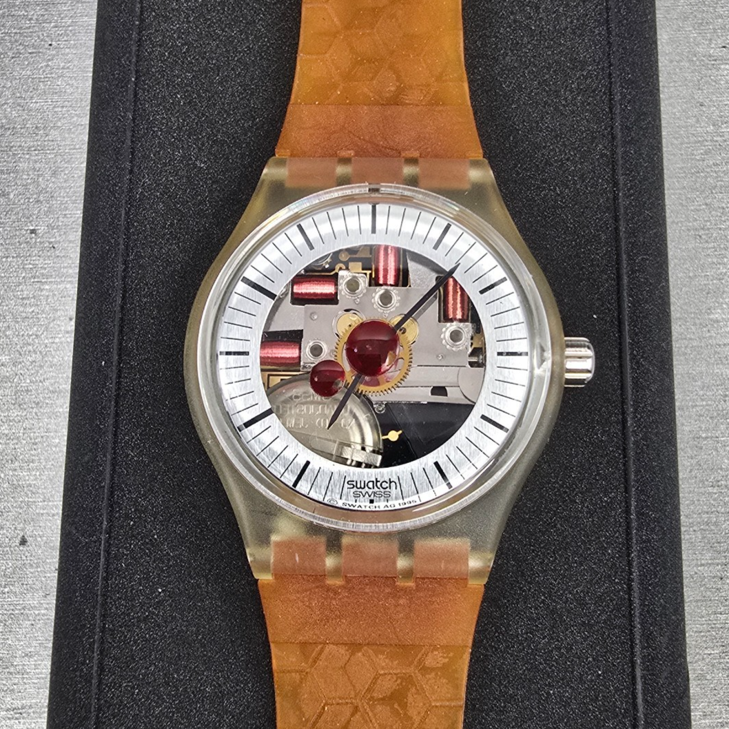 Swatch Musicall Adam Watch Men 34mm Skeleton Dial Alarm SLZ106 New Battery NOS2