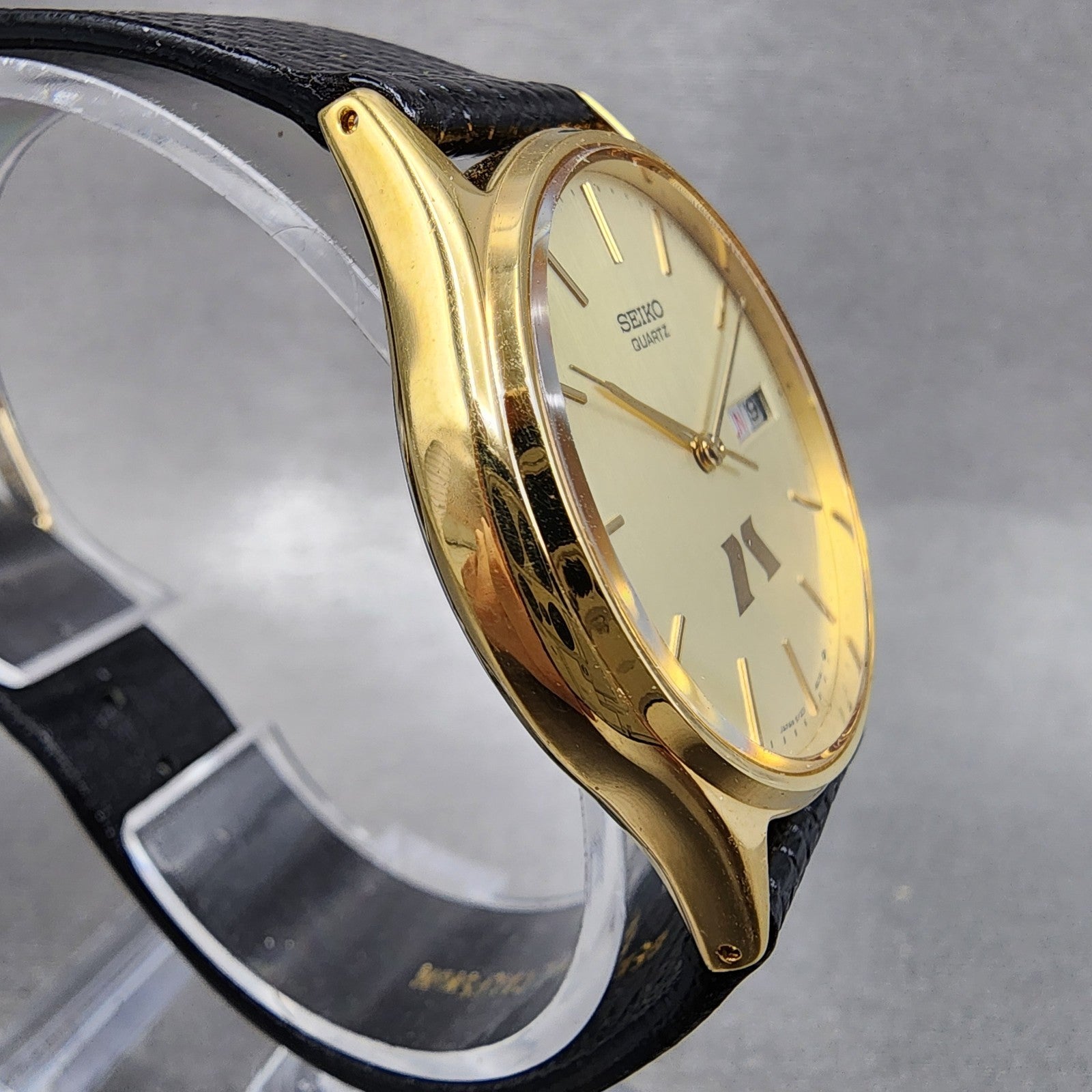 Seiko Watch Men 34mm Champagne Dial Gold Tone Daydate Round New Battery A1233