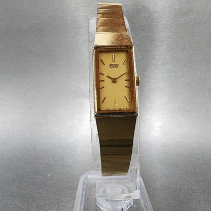 Seiko Tank Watch Women 13mm Champagne Dial Gold Tone 2e205259 New Battery5