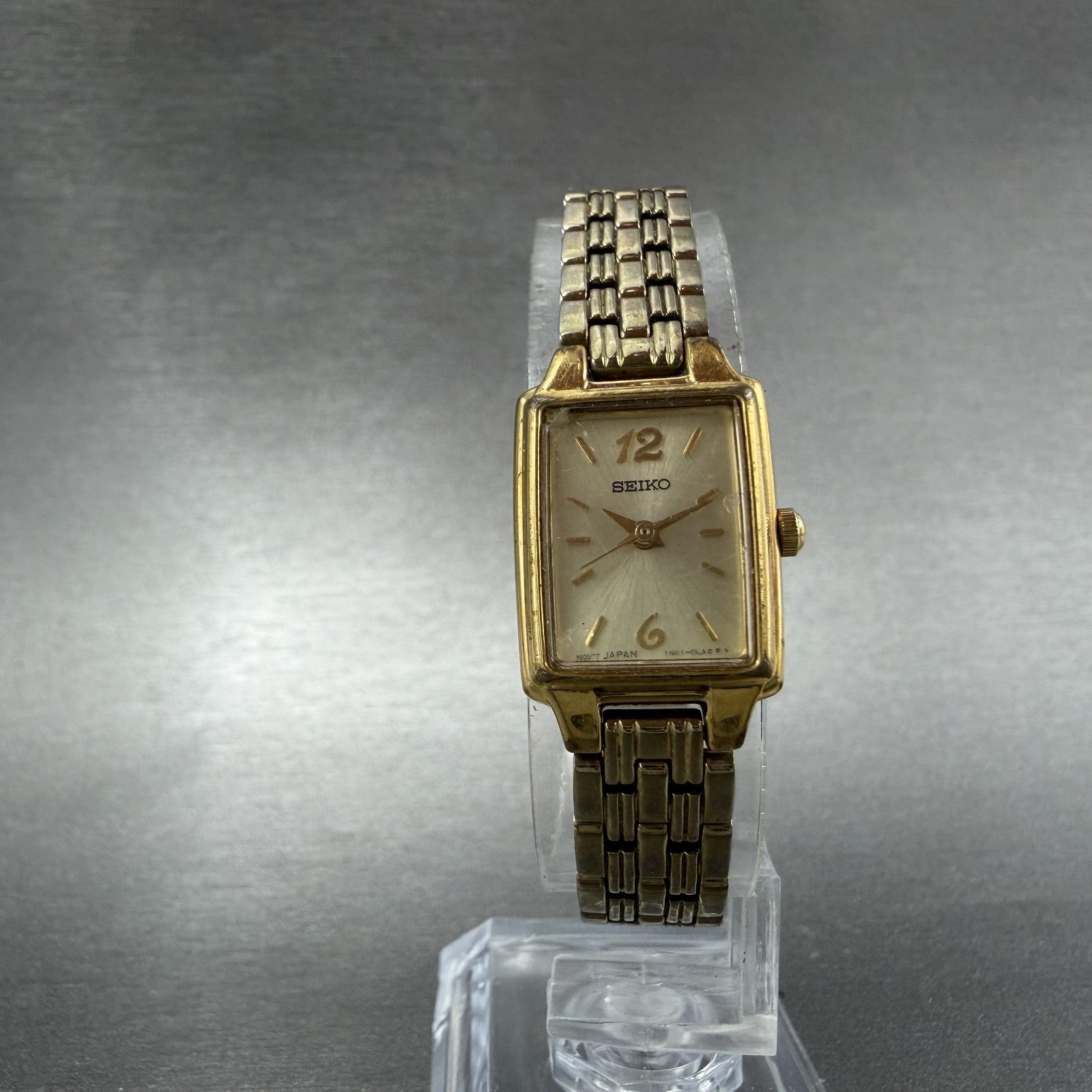 Seiko Tank Watch Women 16mm Champagne Dial Gold Tone 1N01-0FH0 New Battery HJFJY5