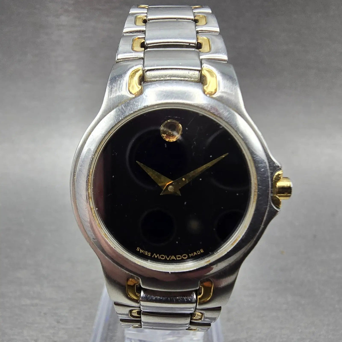 Movado Meza Watch Women 26mm Black Dial Two Tone Round 81 A1 1851 New Battery S0