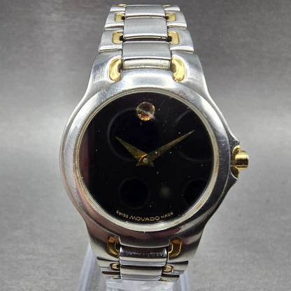 Movado Meza Watch Women 26mm Black Dial Two Tone Round 81 A1 1851 New Battery S0