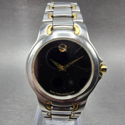 Movado Meza Watch Women 26mm Black Dial Two Tone Round 81 A1 1851 New Battery S0