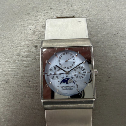 Trans Continents Triple Calendar Moon Phase Watch Men 31mm Blue Dial Steel Runs0