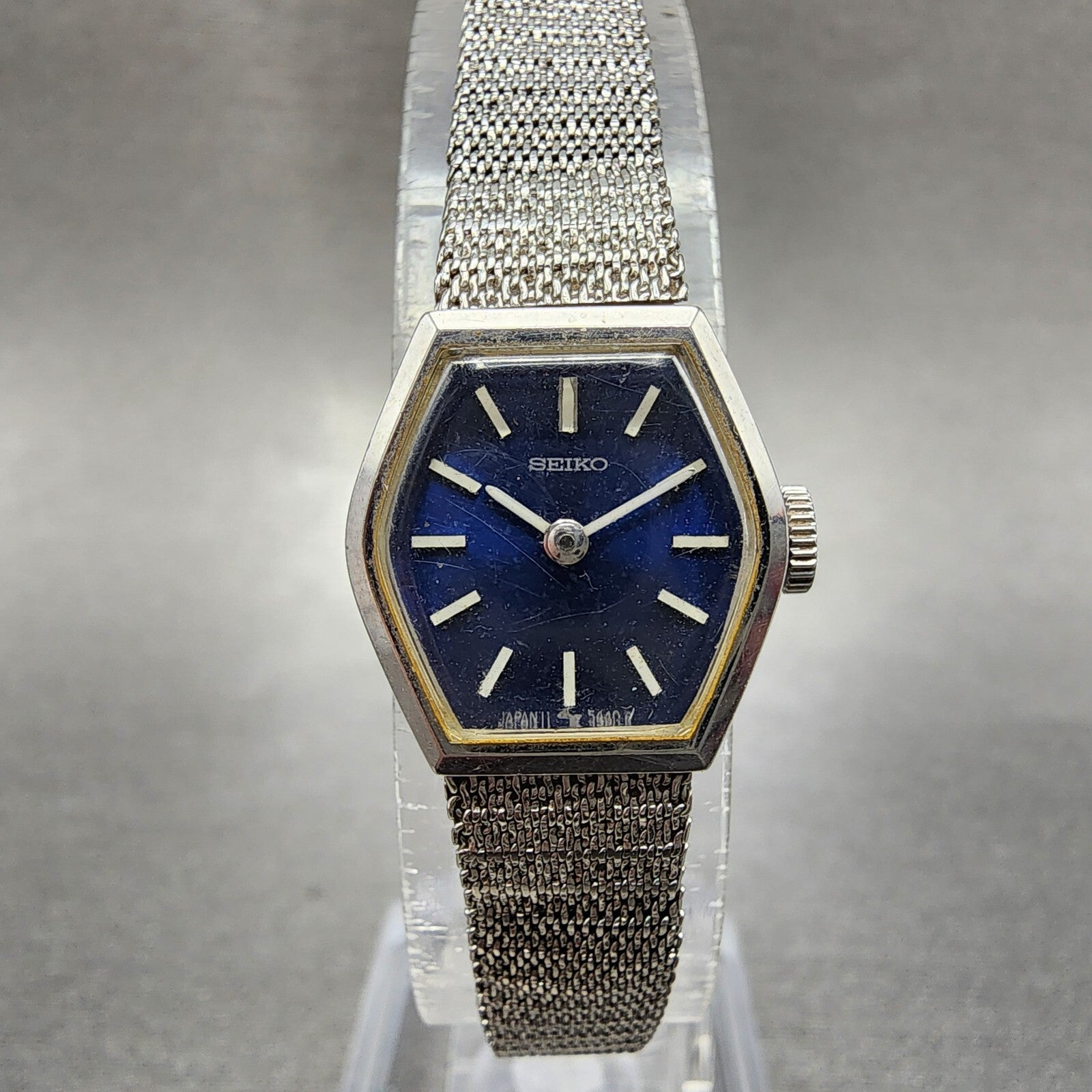 Seiko Watch Women 16mm Blue Dial Silver Tone Manual Hexagon 115199 Runs0