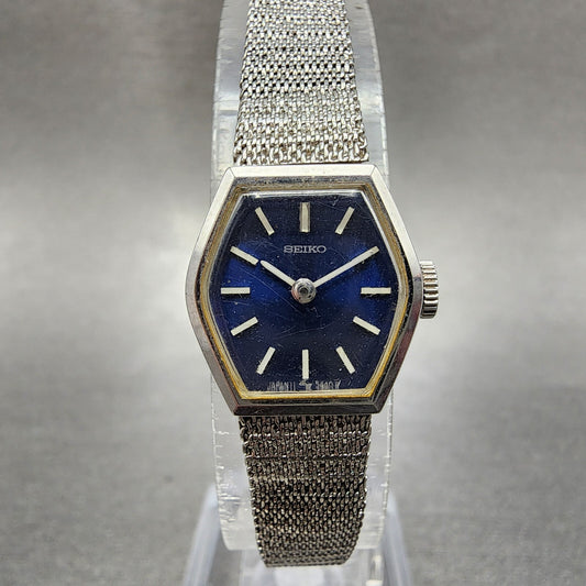 Seiko Watch Women 16mm Blue Dial Silver Tone Manual Hexagon 115199 Runs0