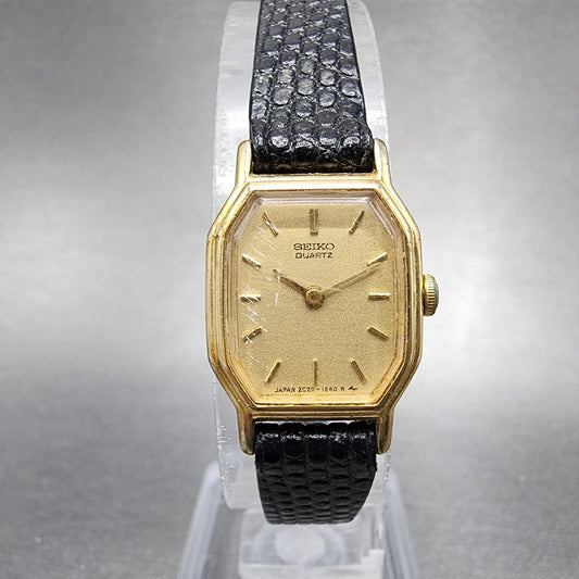 Seiko Watch Women 16mm Gold Dial Gold Tone Octagon 2C205769 New Battery0