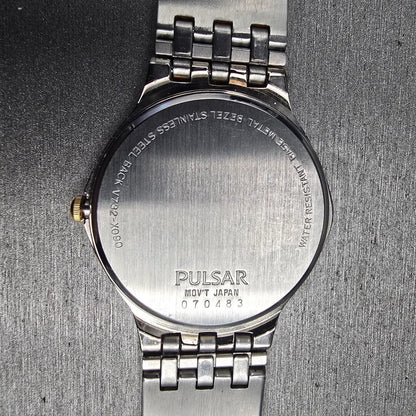 Seiko Pulsar Watch Men 35mm Silver Dial Silver Tone Date Round V732-X090 New Bat10