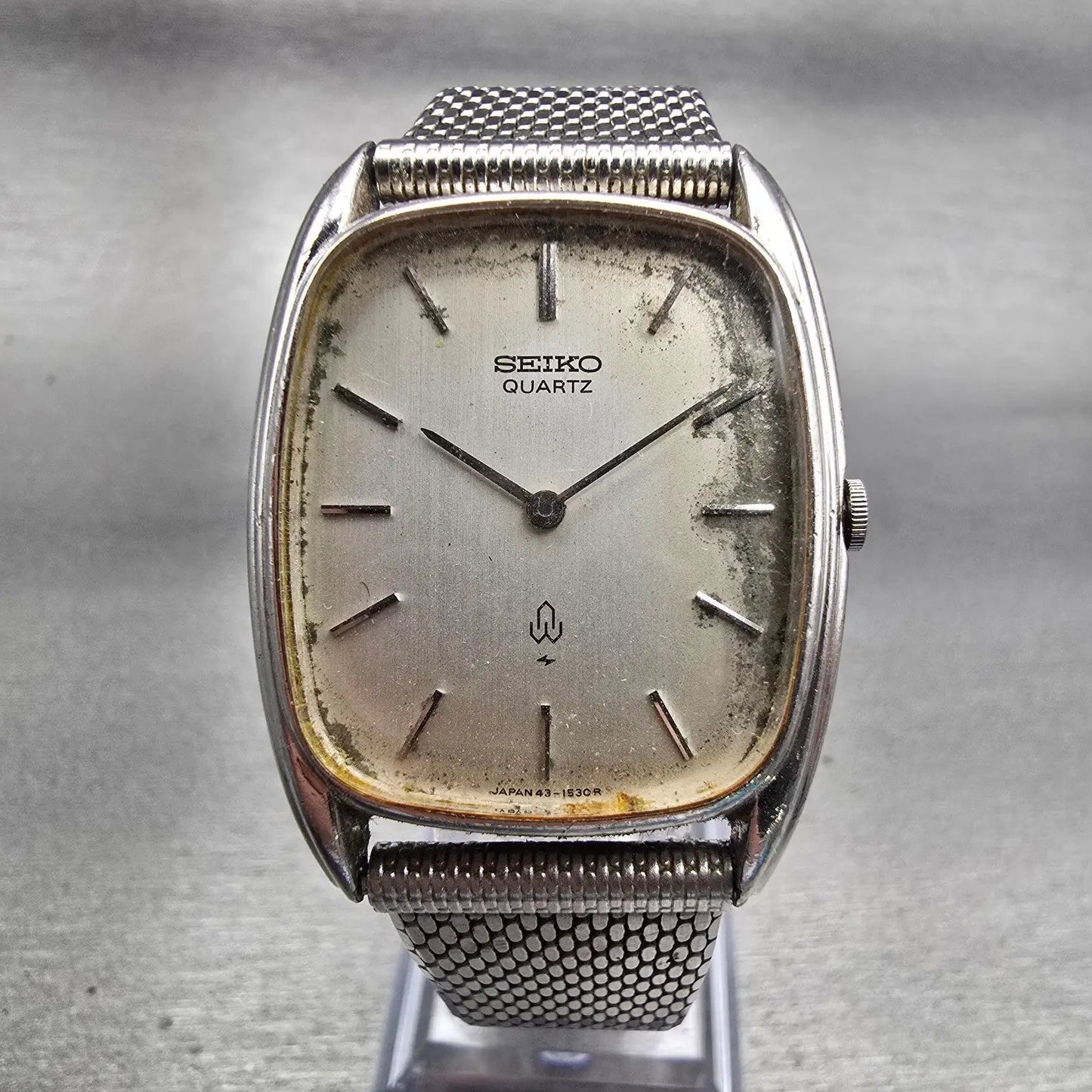 Seiko Watch Men 37mm Silver Dial Silver Tone Rectangle 43-5200 New Battery VTG0