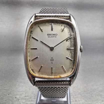 Seiko Watch Men 37mm Silver Dial Silver Tone Rectangle 43-5200 New Battery VTG0