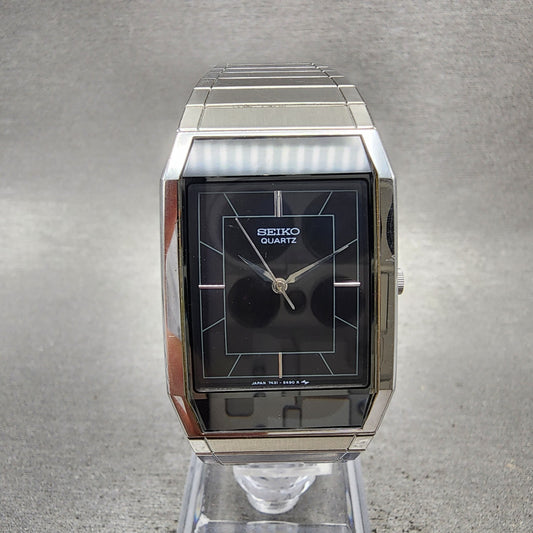 Seiko Tank Watch Men 25mm Black Dial Silver Tone Rectangle 74315360 New Battery0